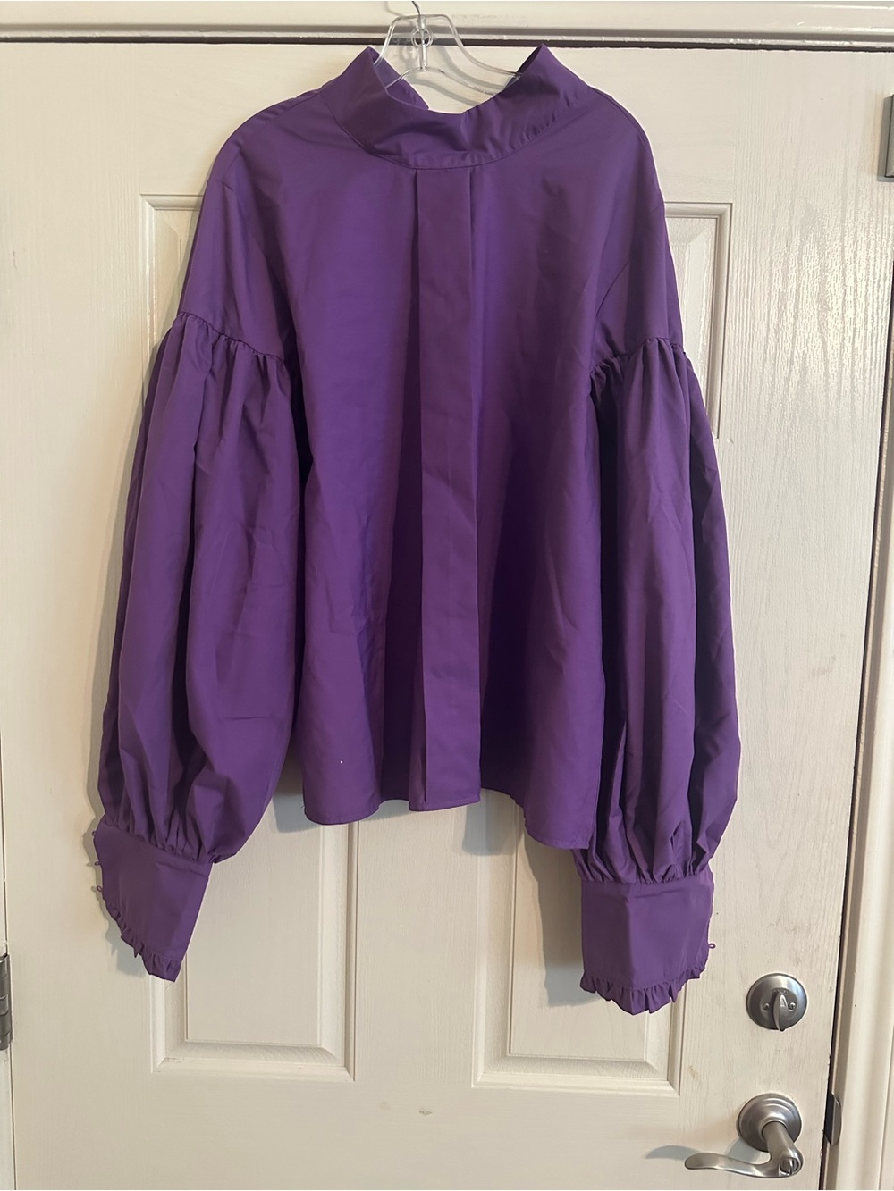 Voluminous Purple Balloon-Sleeve Blouse